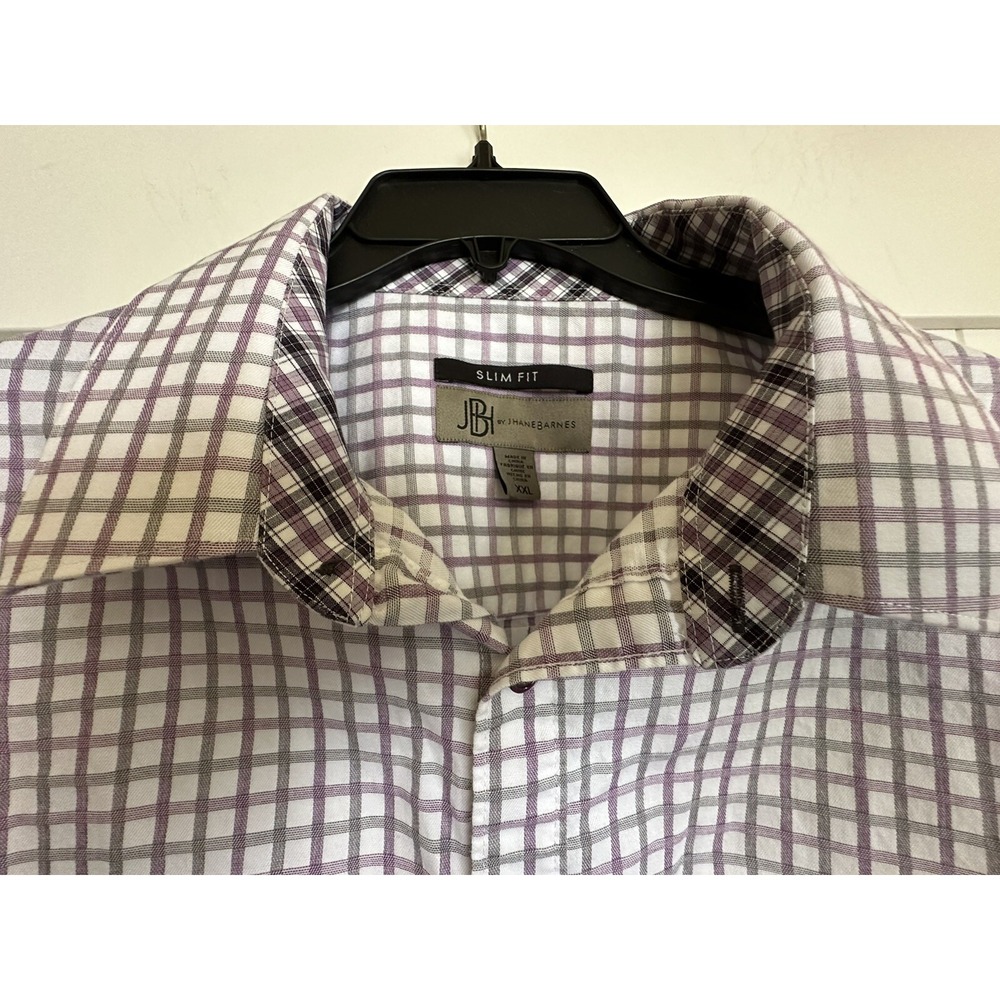 Jhane Barnes Mens Purple/Navy Checked Button Shirt Flip Cuff Slim‎ Fit XXL
